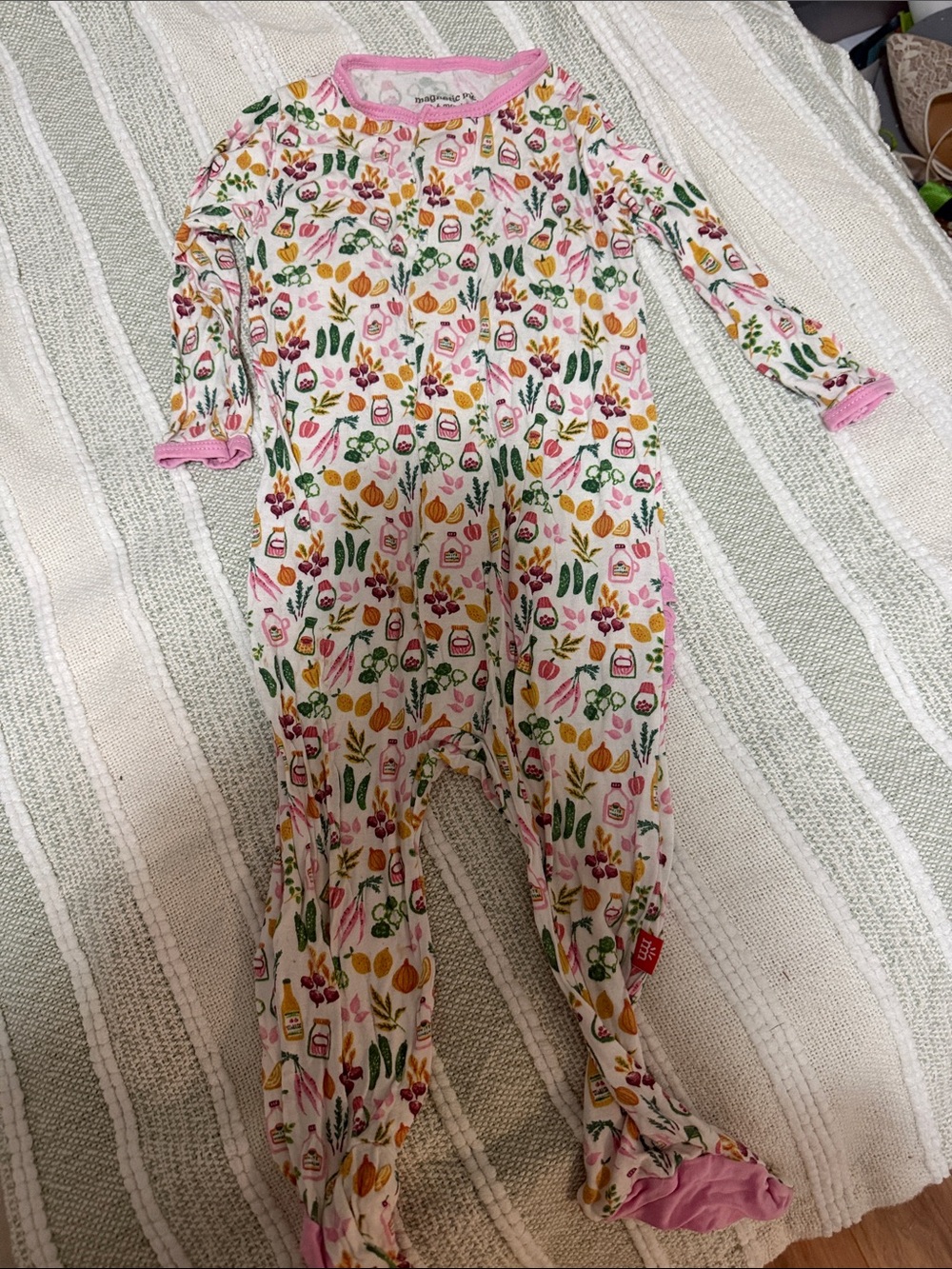 Pink Floral & Veggie Print Baby One-Piece